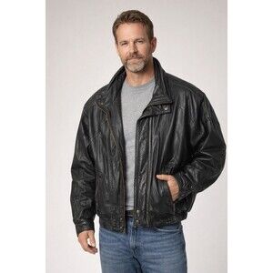 Vintage Dakota Black Genuine Leather Bomber Moto Jacket Mens MD 90’s Y2k